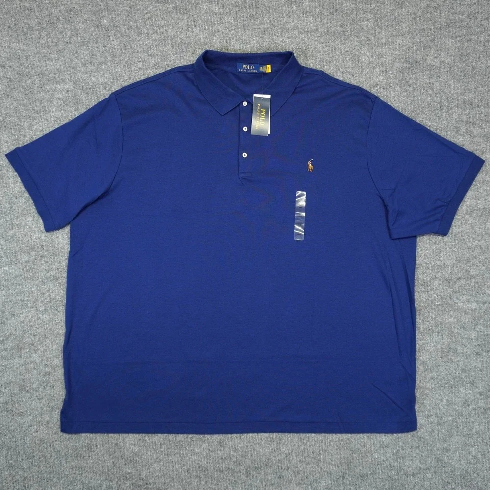 Polo Ralph Lauren Polo Shirt Men 4XB Blue Short Sleeve Classic Fit Flesh Pony